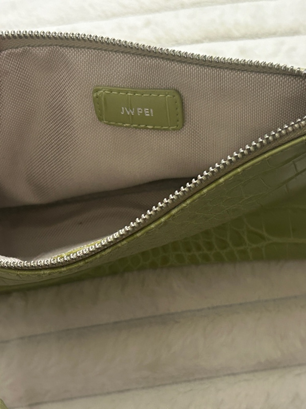 JW PEI Olive Croc-Embossed Zip Clutch